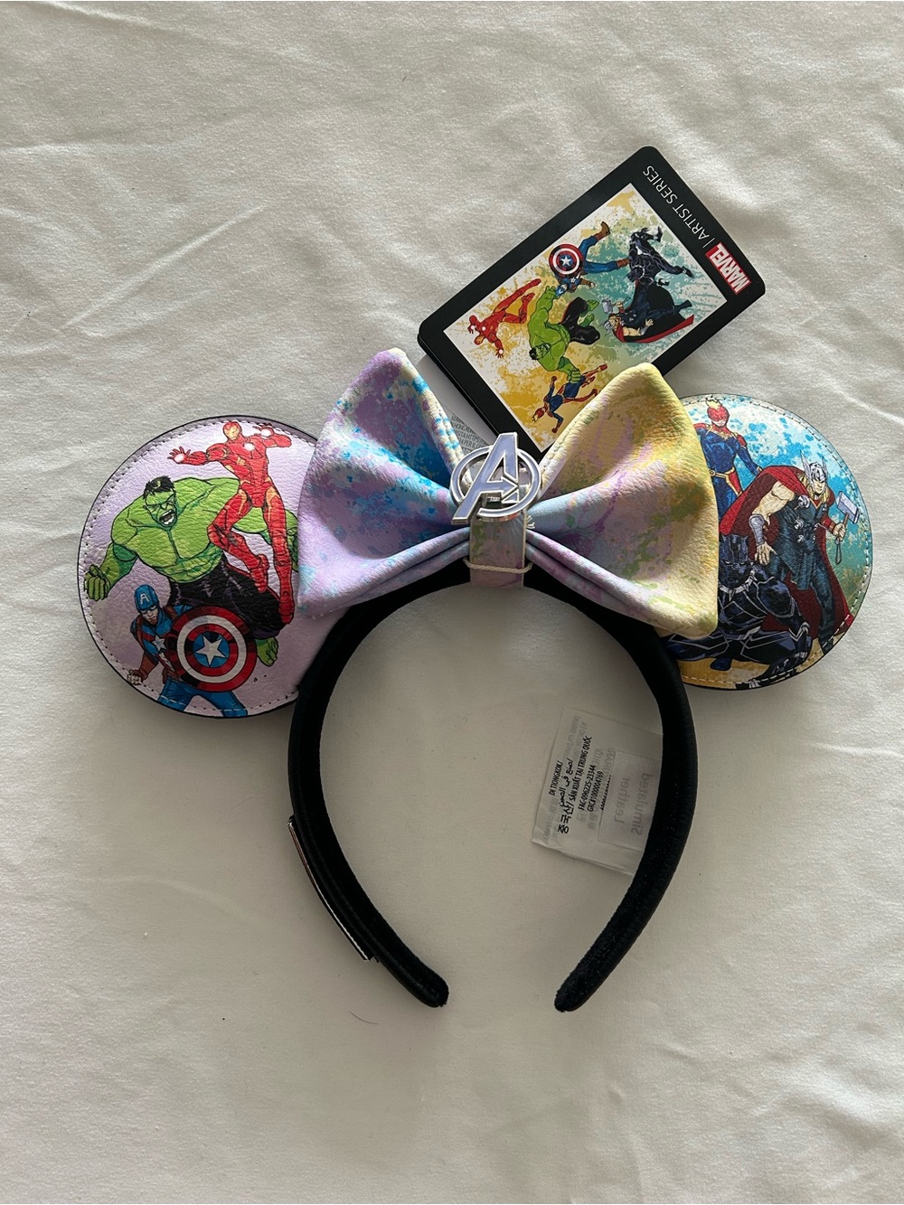 Marvel Pastel Rainbow Bow Ear Headband with Avengers Emblem
